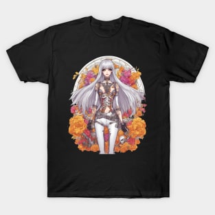 White Hair Anime Skeleton Girl T-Shirt